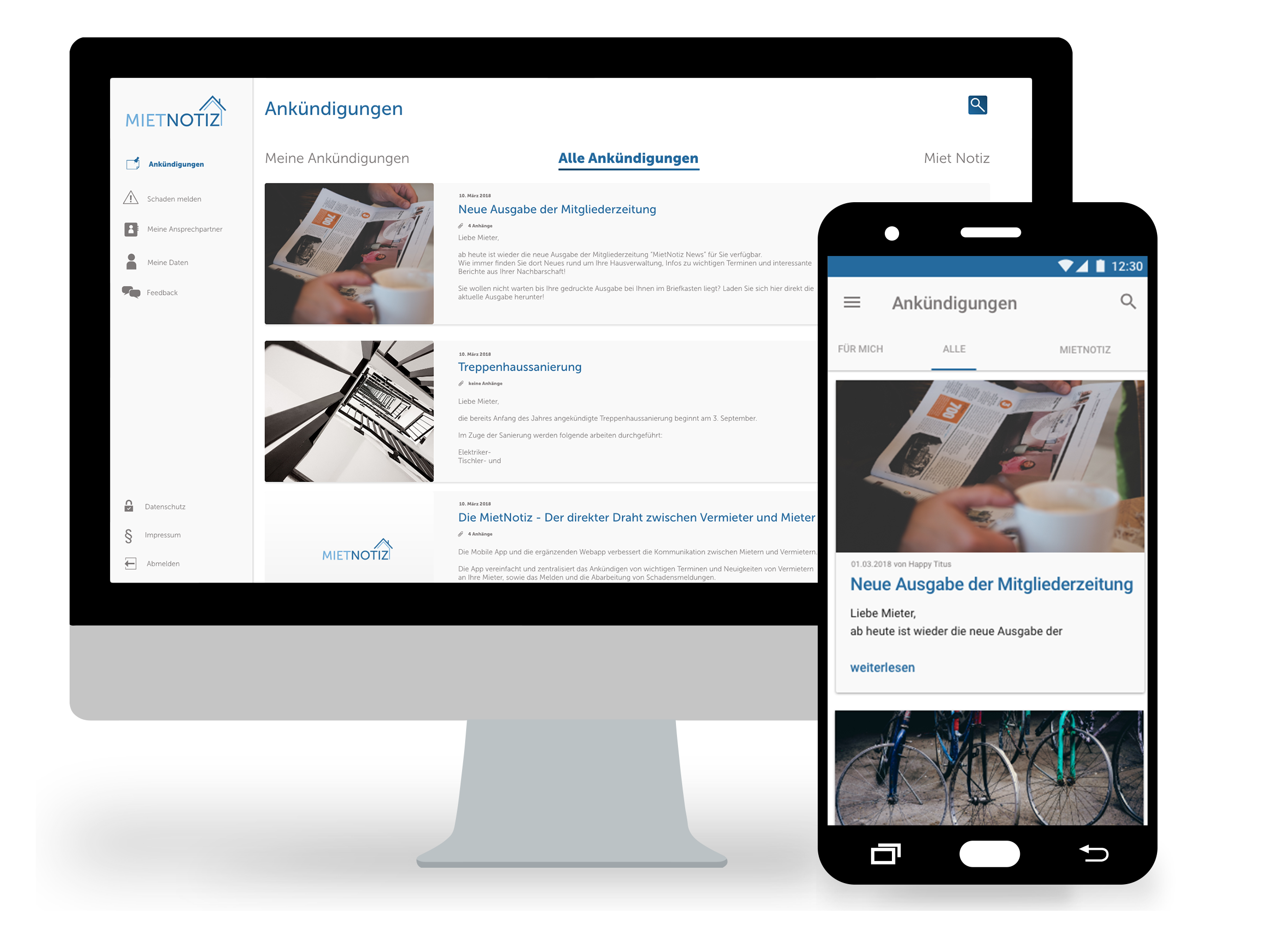 MietNotiz Webportal und Mieter-App